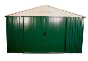 The Billyoh Carrington Metal Shed 10 X 8 front view doors closed