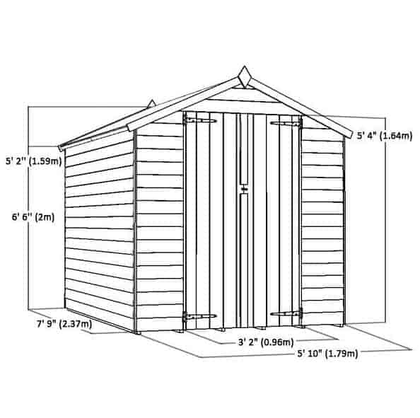 8 x 6 Double Door Standard Overlap Apex Garden Shed