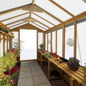 BillyOh 4000 Lincoln Wooden Polycarbonate Greenhouse Inside View