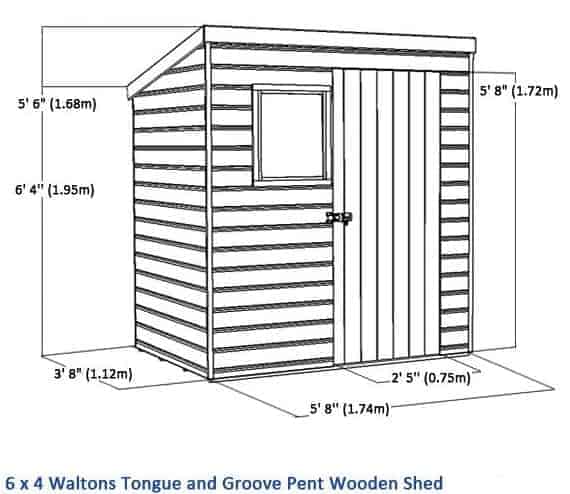 6 x 4 waltons tongue and groove pent wooden shed - what shed