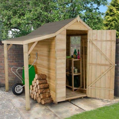 6' x 4' Forest Overlap Apex Wooden Shed Pressure Treated with Lean-To (1.82m x 1.32m)