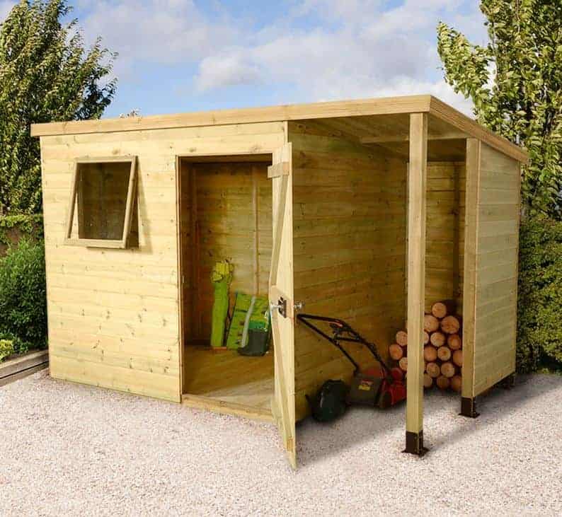 6' x 8' Shed-Plus Champion Heavy Duty Pent Shed - Single Door on Right with 3' Logstore on Right (1.90m x 2.52m)