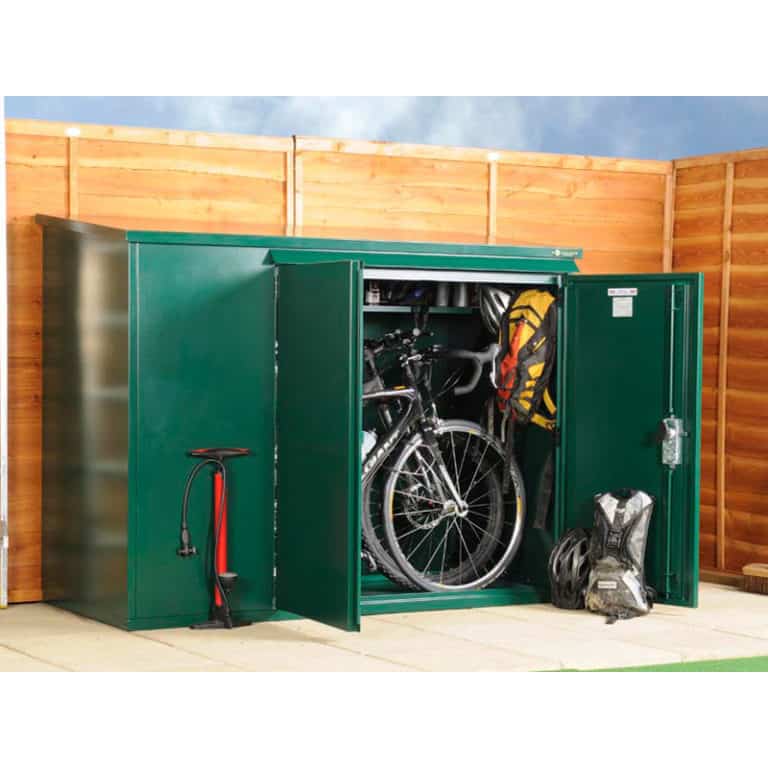 6' x 3' Asgard Addition Premium Metal Bike Shed for secure outdoor bike storage and protection from weather elements.