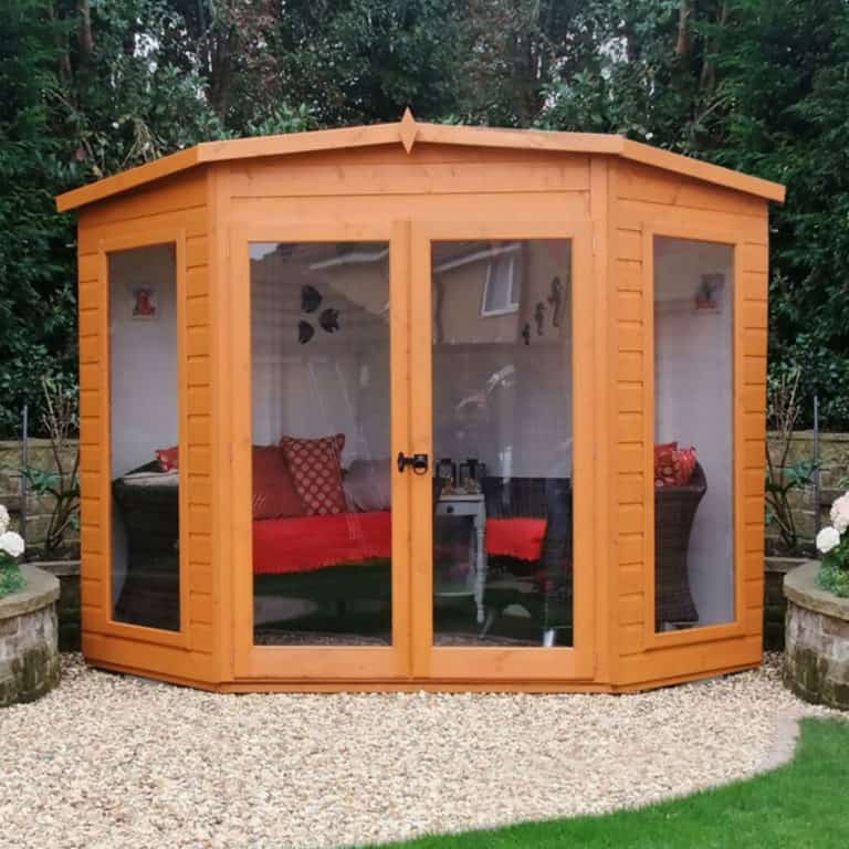 A stylish garden retreat: 7' x 7' Shire Barclay Corner Wooden Summerhouse.