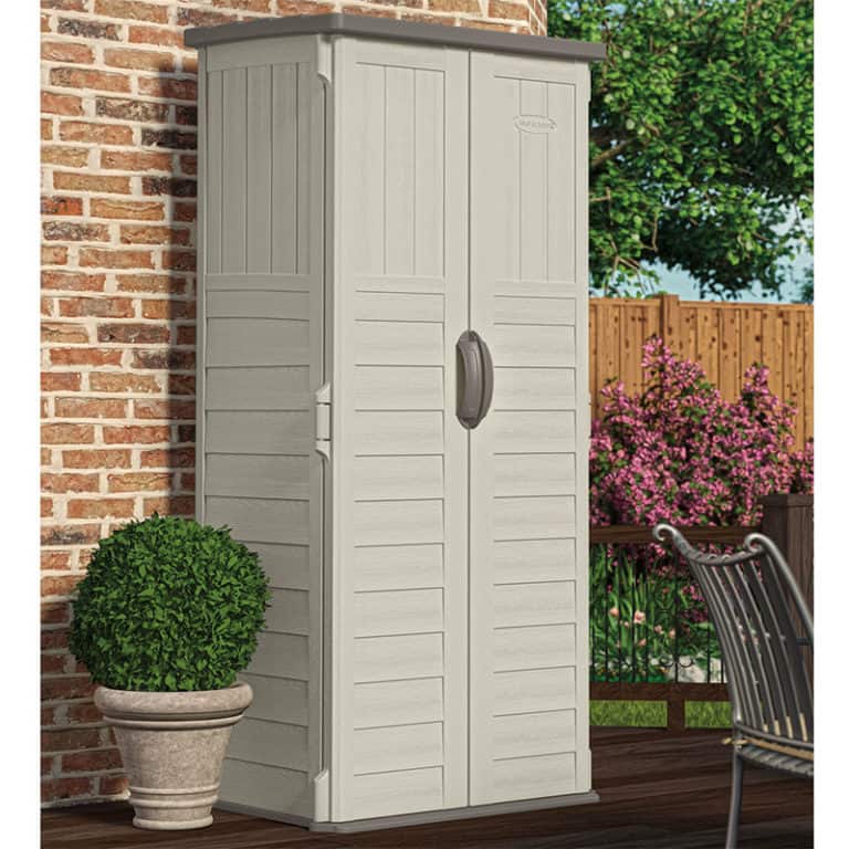 3x2 Suncast New Mannington large plastic garden storage for outdoor tools and supplies.