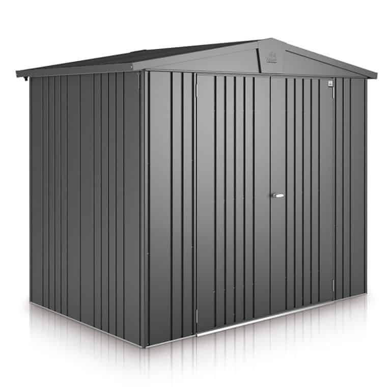 7' x 5' Biohort Europa 3 Dark Grey Metal Shed with sleek design for outdoor storage solutions.