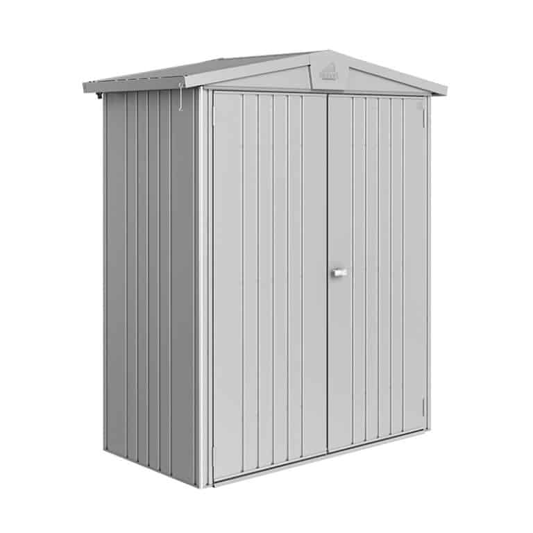 5' x 2' Biohort Europa 1 Silver Metal Shed for durable outdoor storage and garden organization.