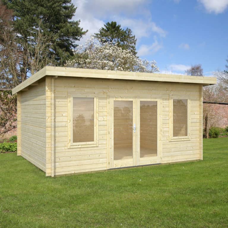 Palmako Lisa 4.7m x 3.7m log cabin garden room featuring wooden structure and large windows