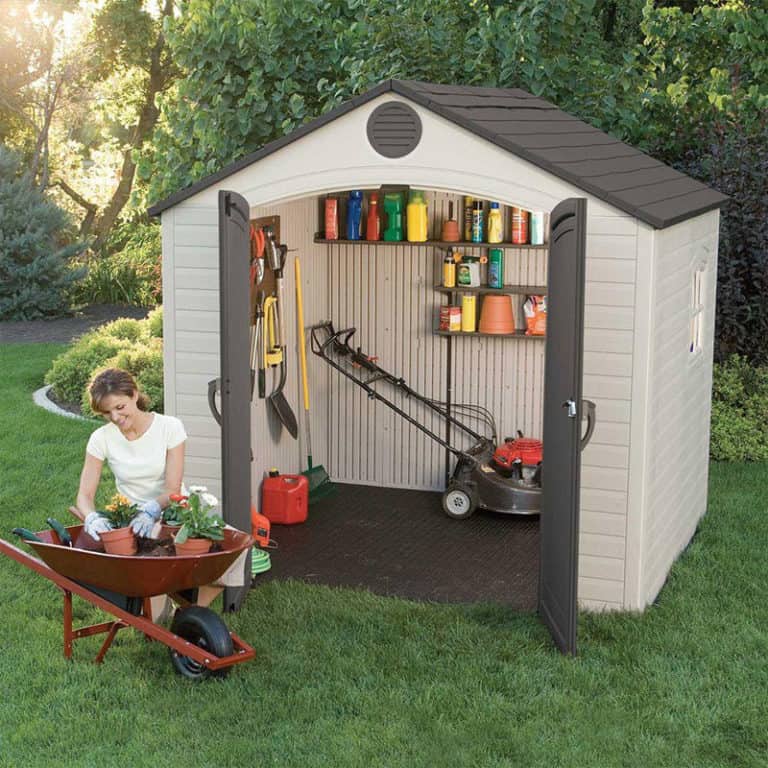 8' x 5' Lifetime Special Edition heavy-duty plastic shed for durable outdoor storage solutions.