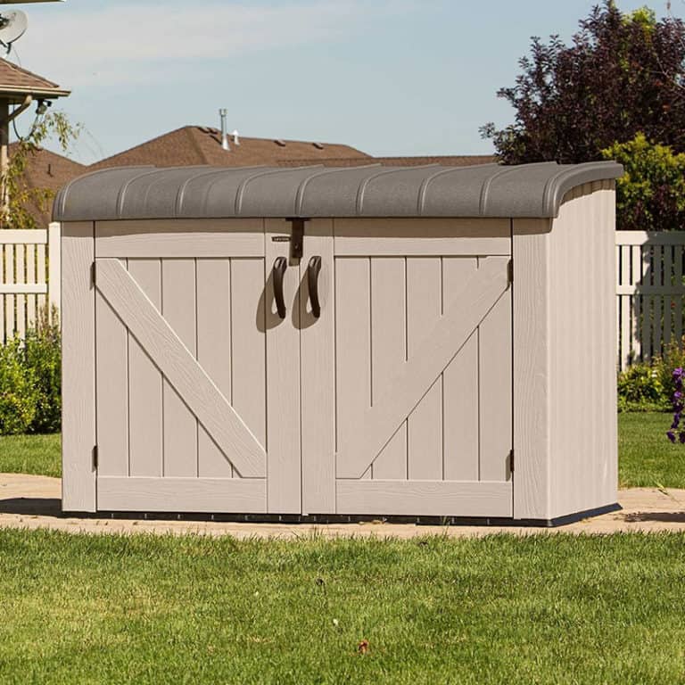 6' x 3' Lifetime heavy-duty low plastic storage shed for durable outdoor organization.