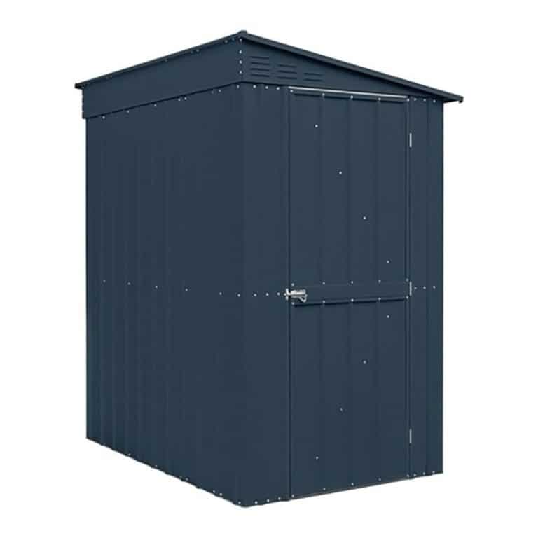 4' x 6' Lotus Lean To Anthracite Grey Metal Shed for outdoor storage and organization.