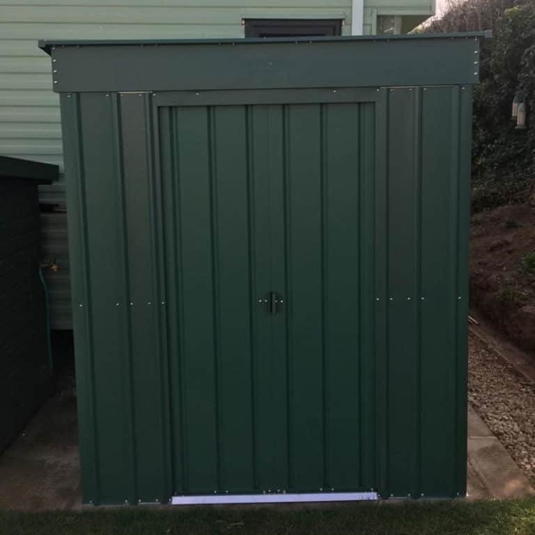 5' x 3' Lotus Heritage Green Pent Metal Shed for secure outdoor storage with a stylish design.