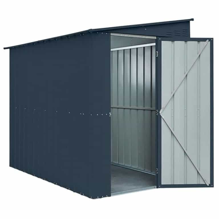 5' x 8' Lotus Lean To Anthracite Grey Metal Shed for outdoor storage and organization.