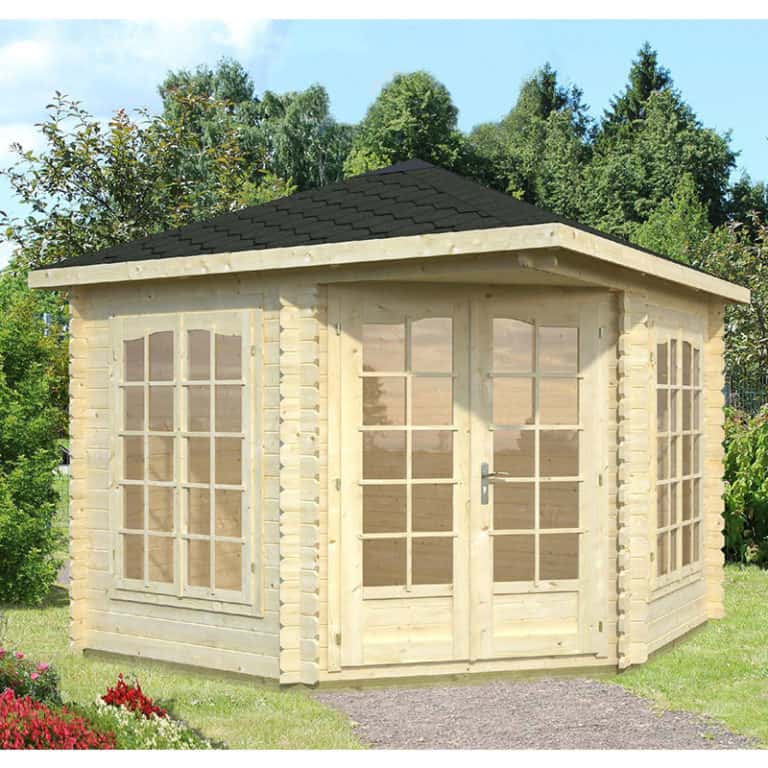 Palmako Melanie 2.8m x 2.8m corner log cabin summerhouse with wooden design