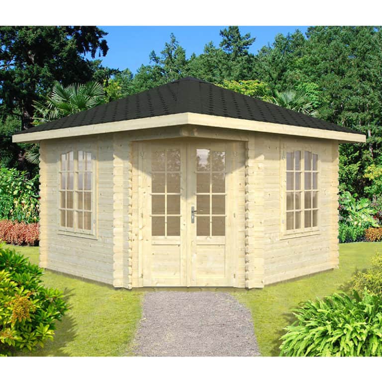 Palmako Melanie 3.5m x 3.5m corner log cabin summerhouse with wood finish