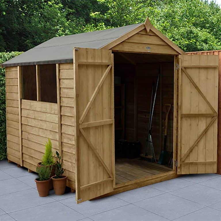 8'x6' forest overlap pressure-treated wooden shed with double doors