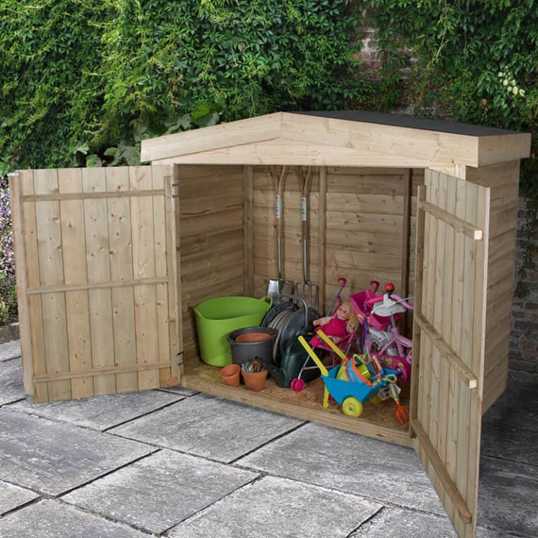 Large 6'5 x 3' wooden garden storage shed with double doors