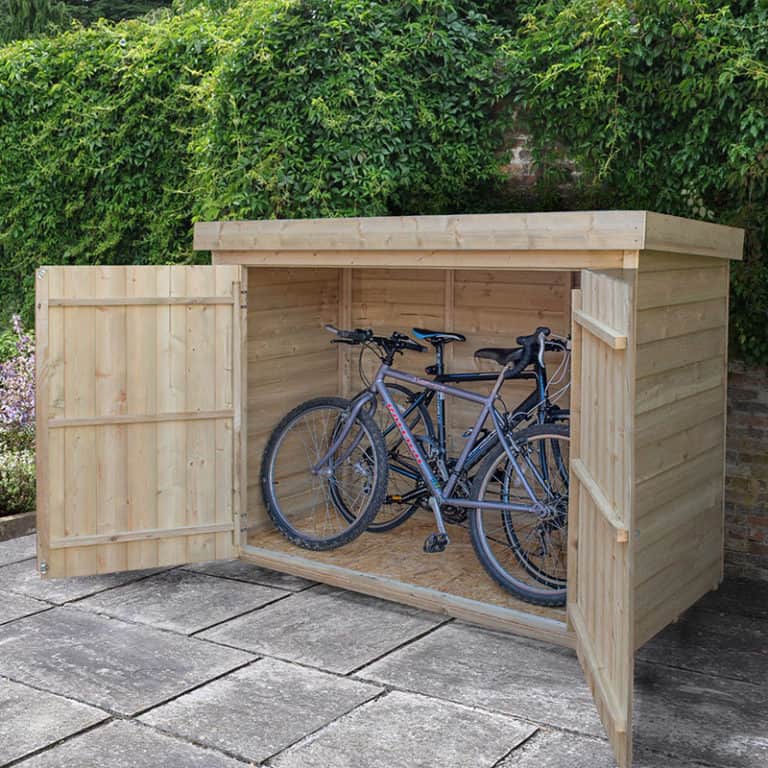 6'5 x 2'10 Forest large double door wooden garden storage for bikes and mowers