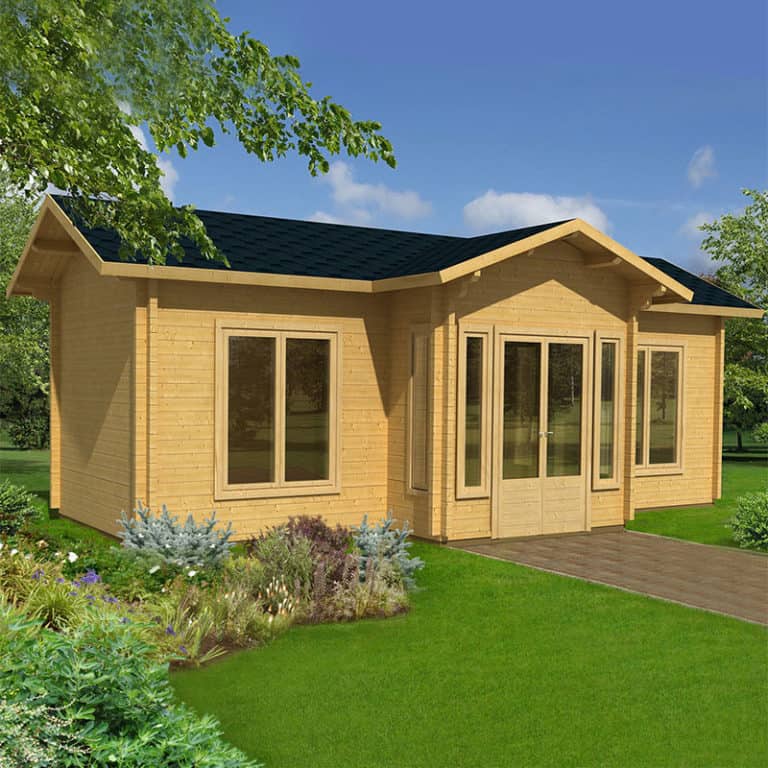 Palmako Anna 7.8m x 4.8m log cabin garden building featuring a modern design and spacious interior.