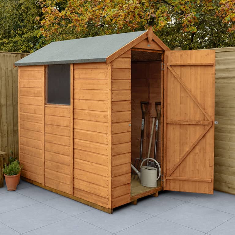 6' x 4' Forest Shiplap Dip Treated Apex Wooden Shed for outdoor storage and garden organization.