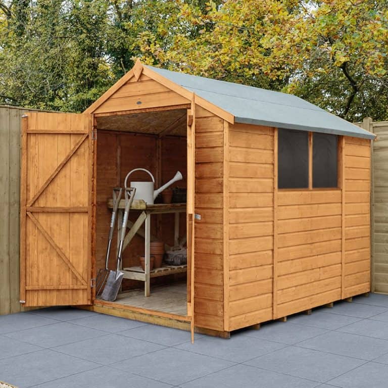 8'x6' forest shiplap dip-treated double door apex wooden shed for outdoor storage and organization.