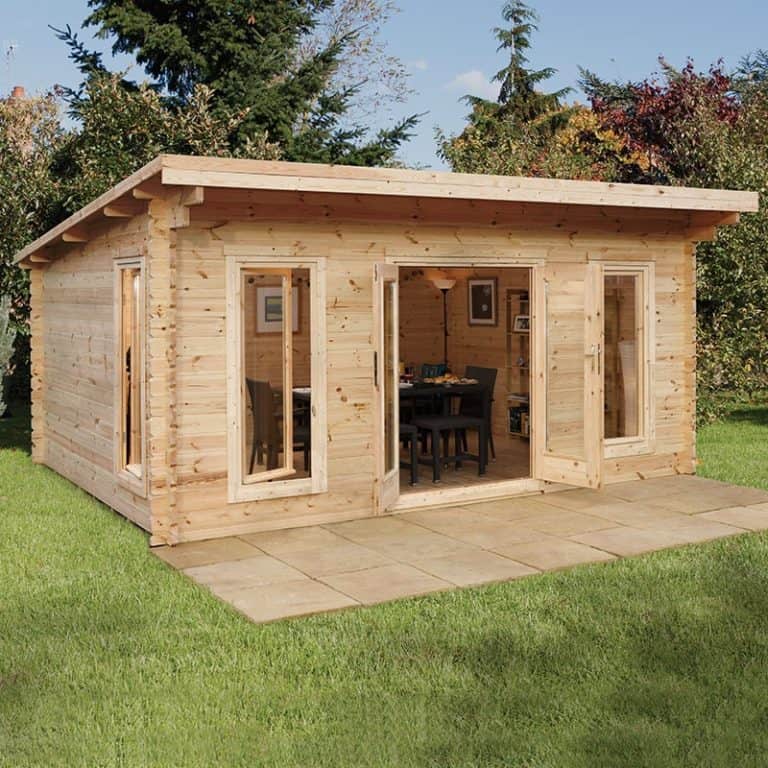 Forest Mendip 5m x 4m log cabin garden office with large windows and wooden design