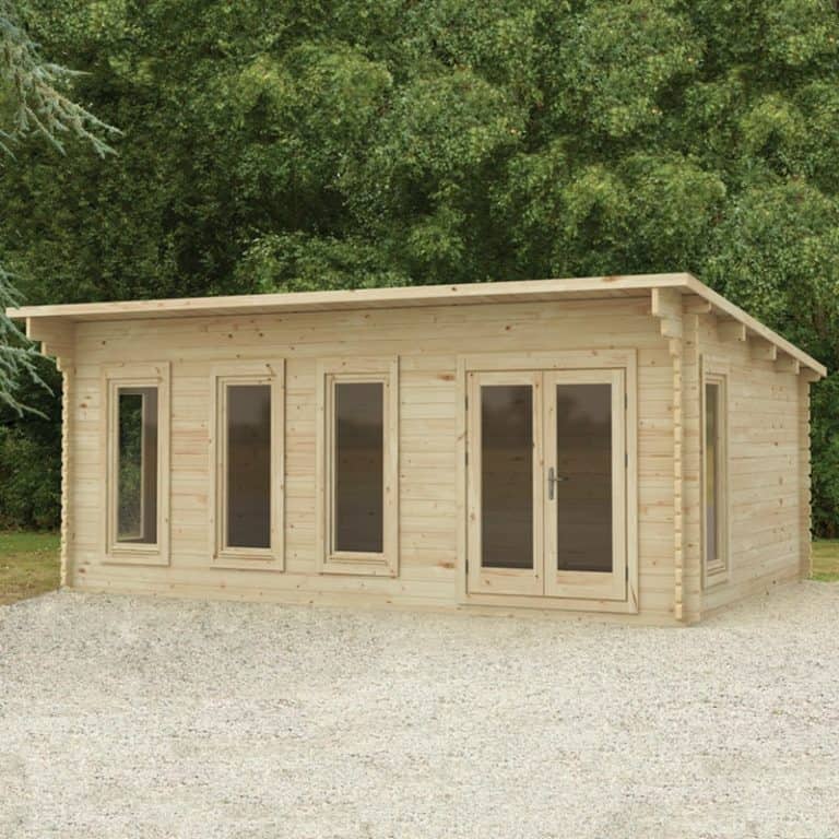 Forest Wolverley 6m x 4m log cabin garden office with wooden exterior and large windows