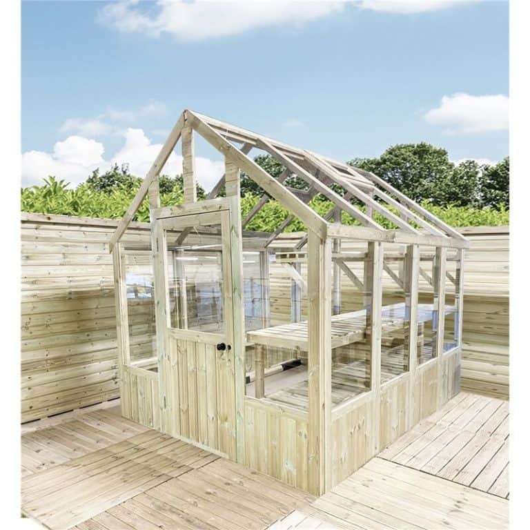 10' x 6' Marlborough Wooden Greenhouse with 4 windows for optimal sunlight and ventilation.