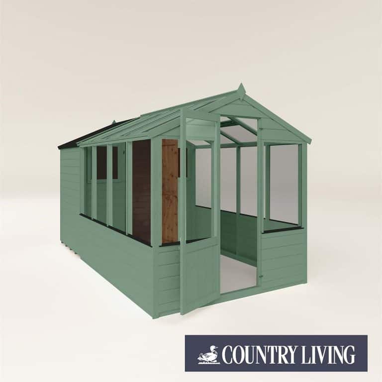 Country Living 12x6 Apex Greenhouse Combi Shed in Aurora Green with installation