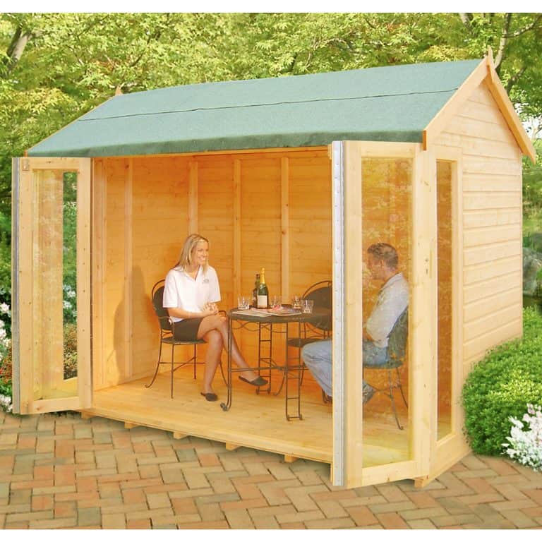 10'3 x 8'4 Shire Blenheim Wooden Summerhouse with large windows and a sturdy design