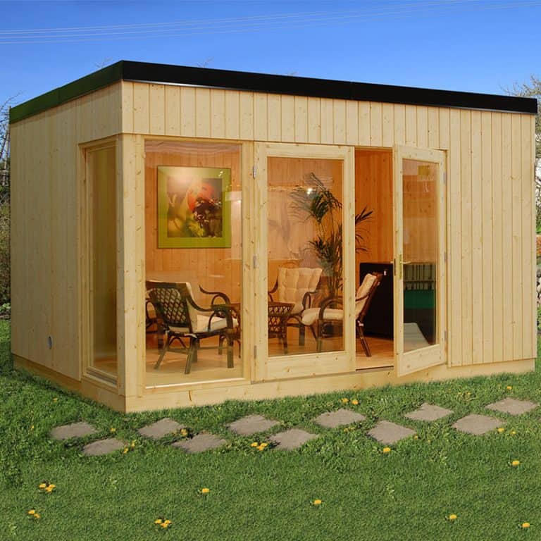 Palmako Solveig 4.5m x 3.3m contemporary wooden summer house garden room exterior view