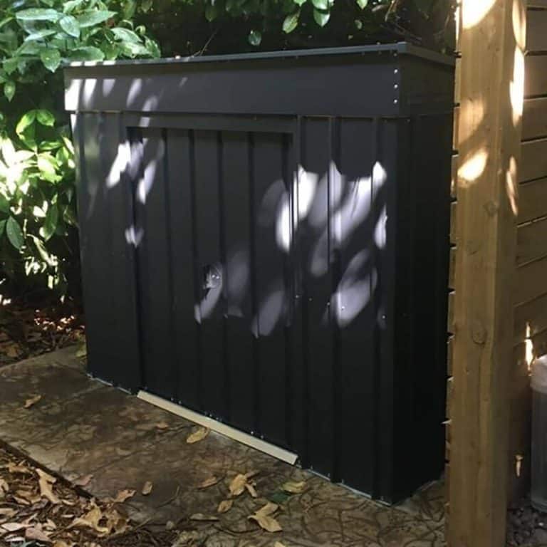 6' x 4' Lotus Anthracite Grey Low Pent Metal Shed for outdoor storage and organization.