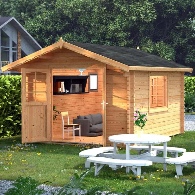 Palmako Sally 3.2m x 3.8m log cabin summerhouse with wooden design