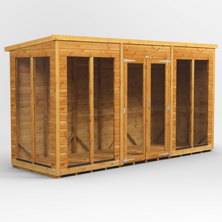 Modern Oren 12' x 4' shiplap summer house ideal for poolside relaxation and outdoor entertaining.