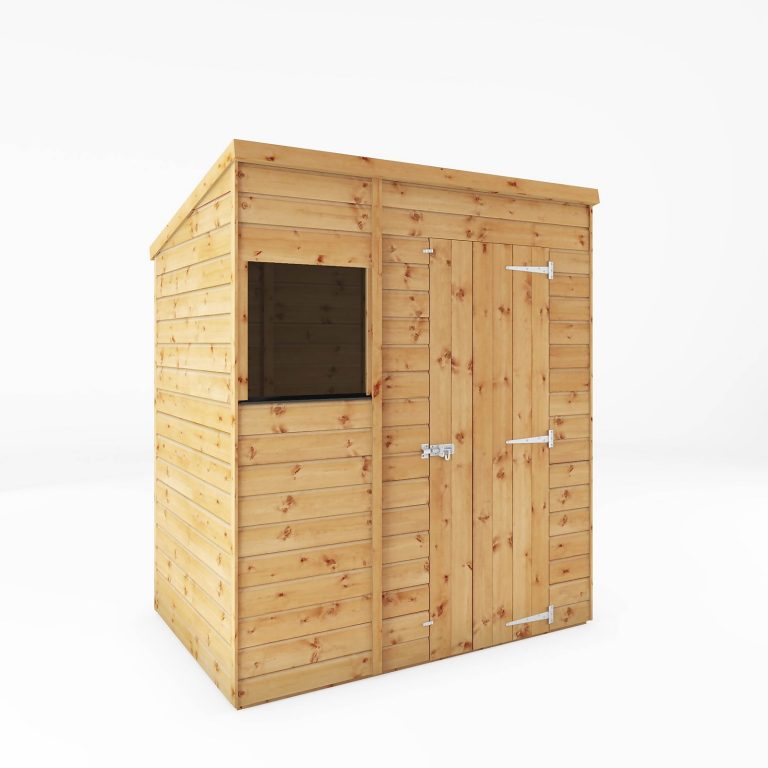 Mercia 6ft x 4ft Premium Shiplap Pent Shed with sloped roof for optimal rainwater drainage and durable wood construction.