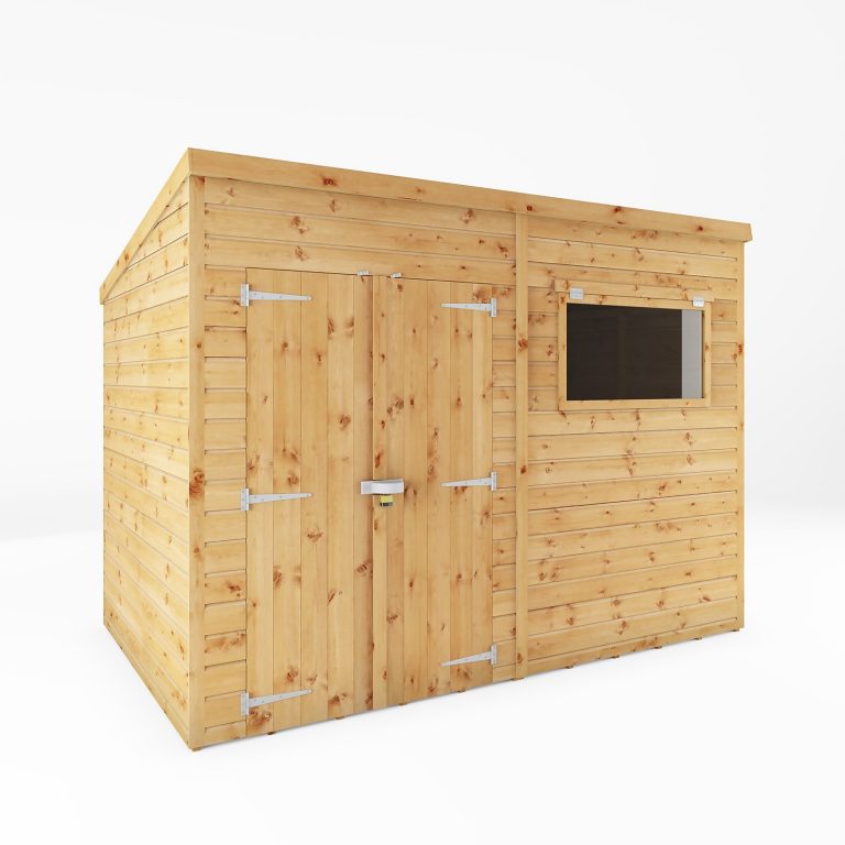 Mercia 10ft x 6ft Premium Shiplap Pent Shed with installation for outdoor storage and garden organization.