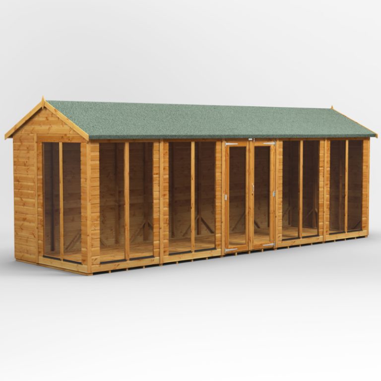 Stylish Oren 20' x 6' Shiplap Long-Room Summer House ideal for outdoor relaxation and gatherings.