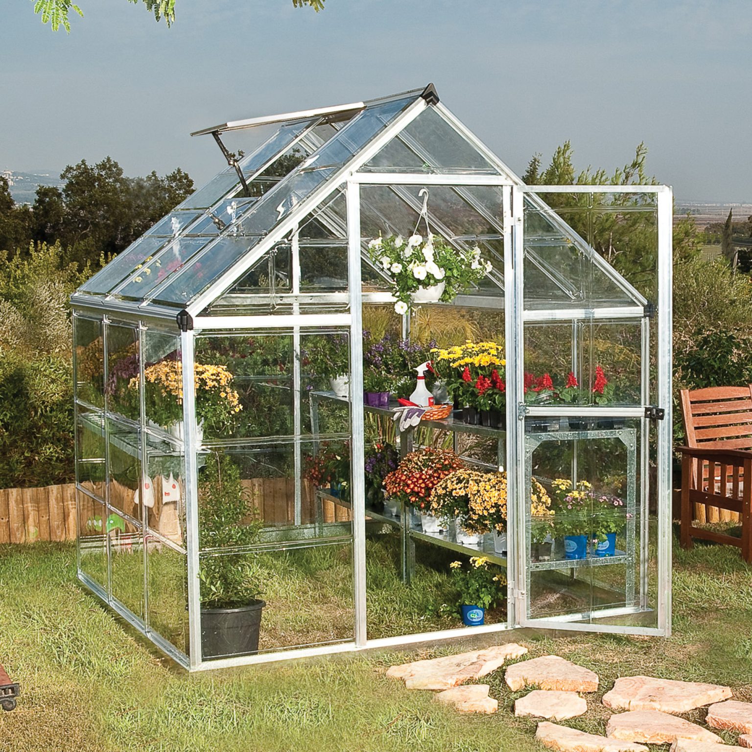 8'x8' Palram Canopia Glory Grey Walk In Polycarbonate Greenhouse WhatShed