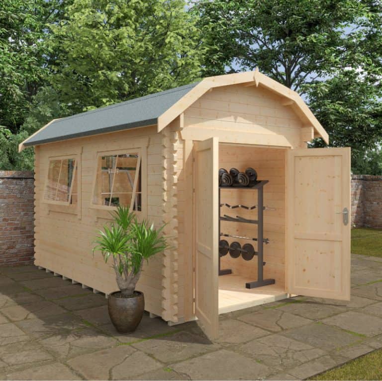 Redlands 2.4m x 4.2m Atlanta Log Cabin with natural wood finish and spacious design for outdoor living.