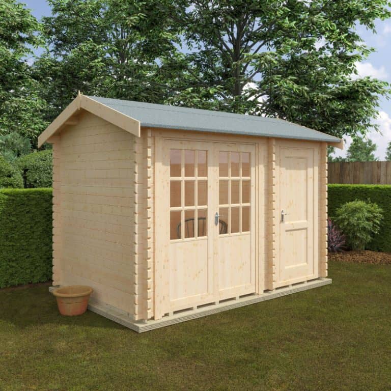 Redlands 3.6m x 2.4m Carnoustie Log Cabin with wooden exterior and spacious design for outdoor living.