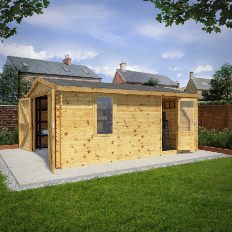 Adley 4.2m x 5.7m apex wooden garage with double doors