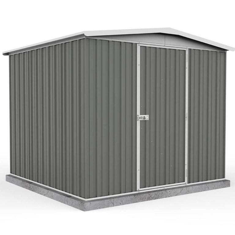 7'5 x 7' Absco Regent Apex Metal Shed in Grey - durable outdoor storage solution for garden tools and equipment.