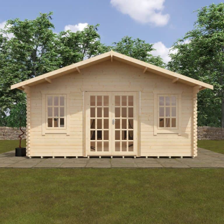 Redlands 5.4m x 9.2m Turnberry Log Cabin with natural wood finish and spacious design