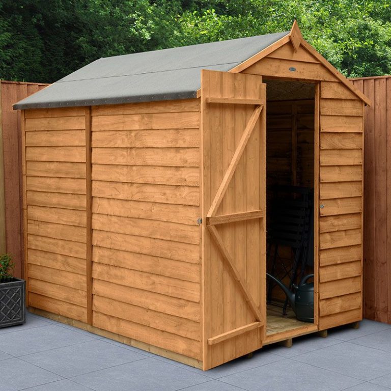 7x5' forest overlap dip treated windowless apex wooden shed for garden storage and outdoor use.