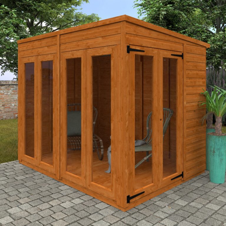 Redlands 6' x 8' Magpie Summer House with wooden construction and large windows for natural light.