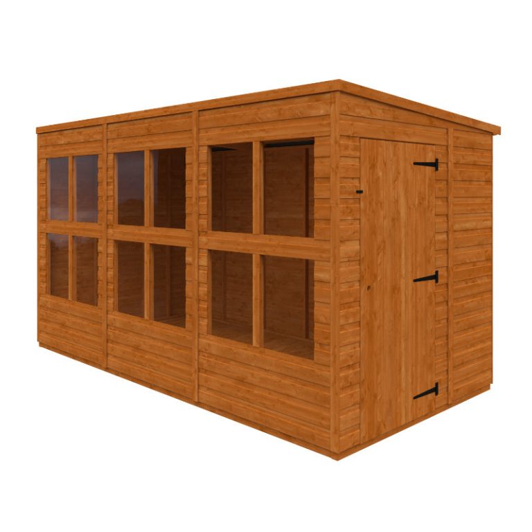 Alt text: Redlands 6' x 12' Skylark Summer House - stylish outdoor garden shed for leisure and storage.