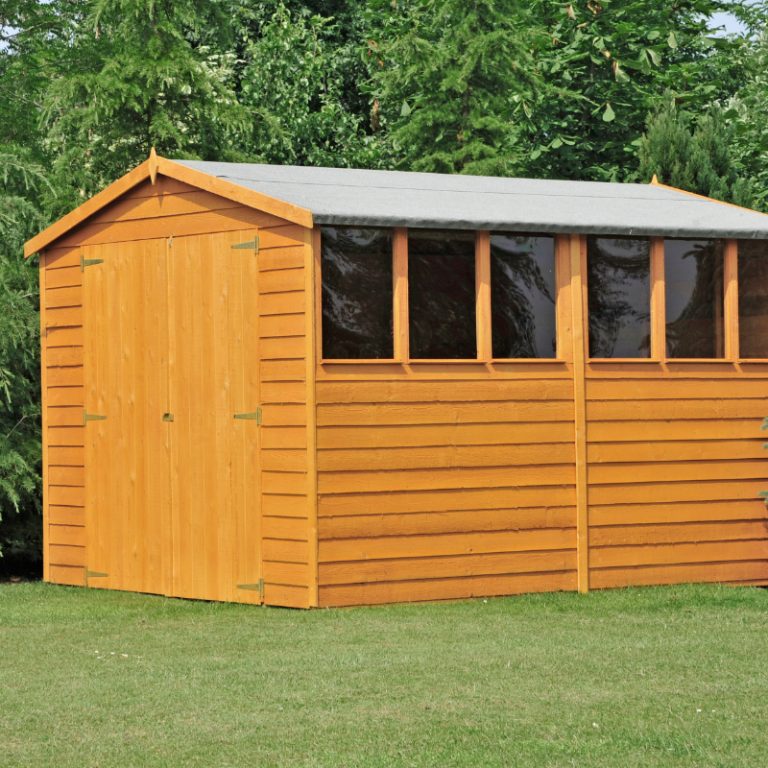 Loxley 6' x 10' double door overlap apex shed with wooden structure and apex roof design