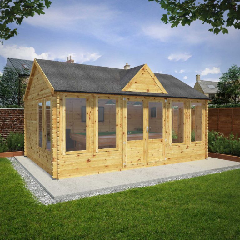 Adley 4m x 5.5m traditional pool house with elegant design and spacious interior for outdoor relaxation.