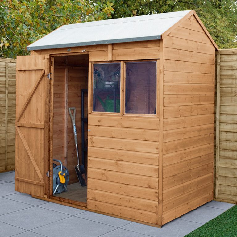 6x4 Forest Shiplap Dip Treated Reverse Apex Wooden Shed with sturdy construction and stylish design.