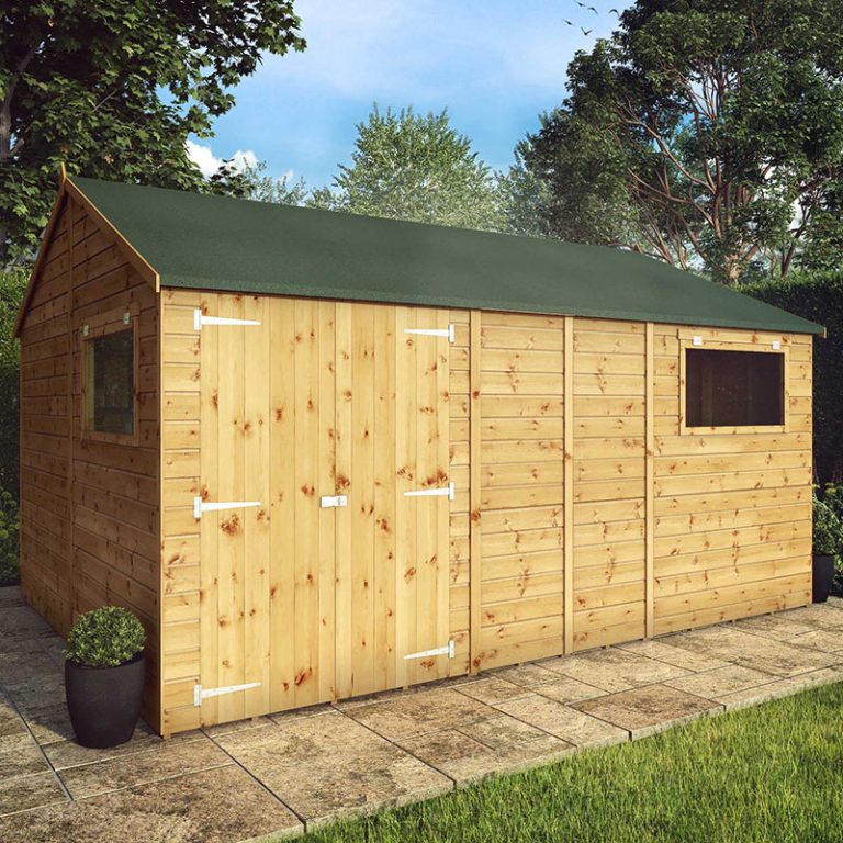 14' x 10' Mercia Shiplap Reverse Apex Workshop with double doors and sturdy construction